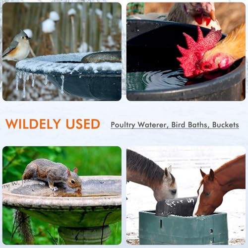 500W Utility De-Icer Submergible Aluminum Alloy Chicken Water Heater, Bird Bath Heater, Stock Tank Heater for Livestock Poultry Birds, Horses, Wildlife Drinking with 10FT Power Cord, Black