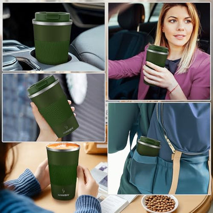 MOMSIV 17oz Travel Coffee Mug, Insulated Coffee Cup with Leakproof Lid - color: B-Dark Green-17oz