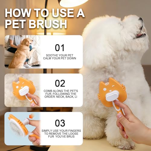 HOP Orange Self Cleaning Slicker Brush for Dogs&Cats for Shedding 17mm | Bead-Tipped Stainless Steel Pins,ABS+TPR Handle,Dog Brush for Shedding,Gentle&Non-Sensitive,Remove Loose Hair Tangles