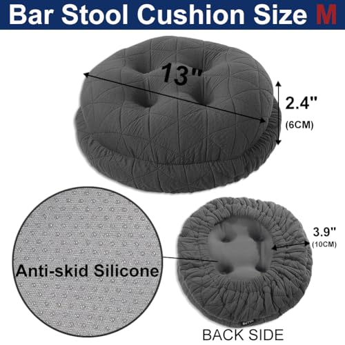 BUYUE Round Bar Stool Seat Cushion, Dia.13 Luxury Fashion Jacquard with Anti-Skid Silicone Bar Stool Cushion Padded (Dark Grey, M,1 Count) - color: Dark Grey, style: Round M