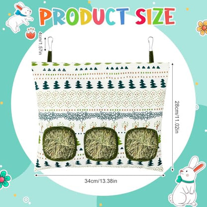 UPINS 2Pack Guinea Pig Hay Feeder Bag,Bunny Rabbit Cage Bag Hanging Holder - color: White Blue, size: 34 x 28 cm