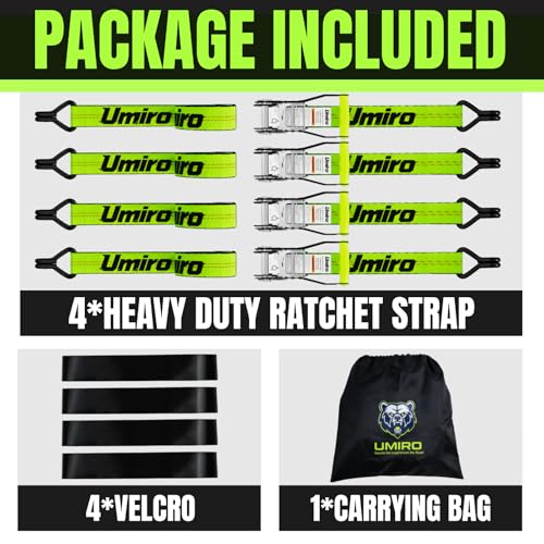 Umiro 2‘'*27' Heavy Duty Ratchet Straps with J Hooks Ratchet Strap 10,000Lbs MBS,Tie Down Ratcheting with J-Hook, Cargo Straps for Truck, Trailer, Moving(Neon Green) - color: Neon Green, size: 2 Inches X 27 Feet