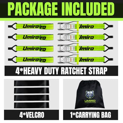 Umiro 2‘'*27' Heavy Duty Ratchet Straps with J Hooks Ratchet Strap 10,000Lbs MBS,Tie Down Ratcheting with J-Hook, Cargo Straps for Truck, Trailer, Moving(Neon Green) - color: Neon Green, size: 2 Inches X 27 Feet