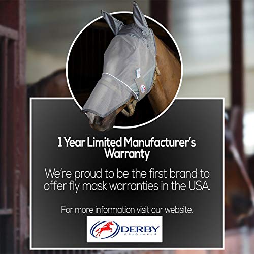 Derby Originals Reflective Fly Mask with One Year Warranty - with Ears and Nose Cover - color: Grey