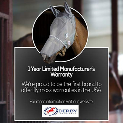 Derby Originals Reflective Fly Mask with One Year Warranty - with Ears and Nose Cover - color: Grey