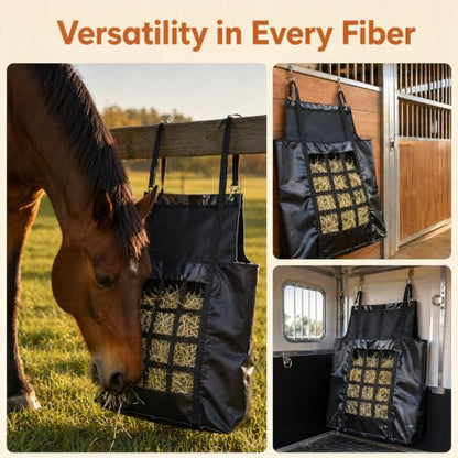 Slow Feed Hay Nets for Horses with Hanging Ring for Stalls Trailers