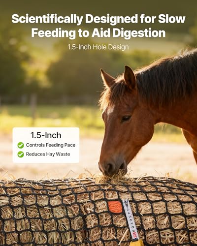 VEVOR Round Bale Hay Net, 5.91 x 5.91 x 5.91 ft, 1.5 inch Holes, PE Material, Knotless Design, with Zip Ties, Needle Shuttle, Repair Twine and Storage Bag, Slow Feeder Round Bale Net for Horses - size: 5.91 x 5.91 x 5.91 ft