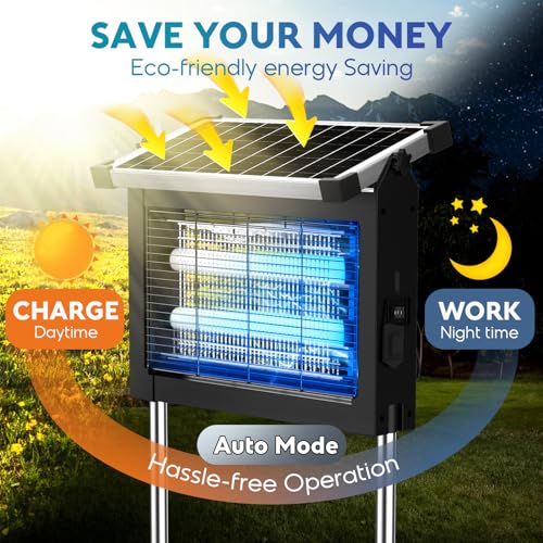 PhatroyYee Solar Bug Zapper, 4500V Mosquito Killer Electric Fly Zapper - color: Black&Sliver
