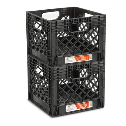 Juggernaut Storage Heavy Duty Milk Crates, 4 Handles, 16 Qt, Black, 4-Pack - color: Black, size: 16 Quart 4-pack
