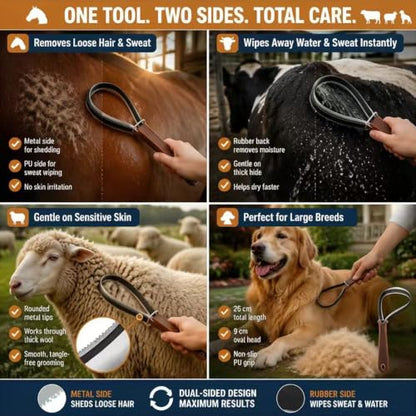 Horse Shedding Blade & Sweat Scraper 2-in-1 Grooming Cattle Sheep - size: 1 pcs