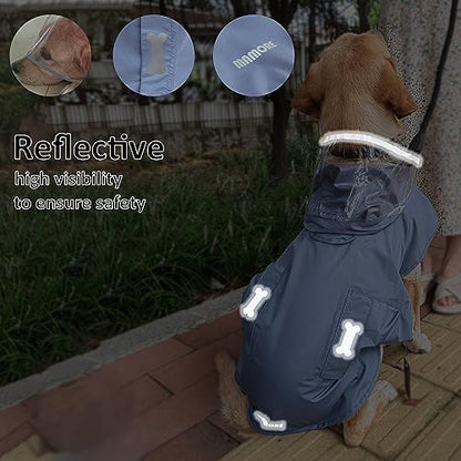 Waterproof Dog Raincoat, Adjustable Reflective Lightweight Pet Rain Clothes with Poncho Hood(Large, Blue&Grey) - color: Blue&Grey, size: Large(22-37lb)
