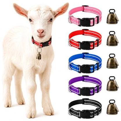 5 Pack Reflective Goat Collars with Bells,Anti-Lost Pet Collar - color: Black+Red+Pink+Deep Blue+Purple