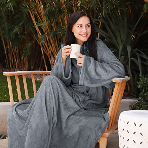 Catalonia Wearable Blanket with Sleeves for Women & Men, Fleece Wrap Throw - color: Gray
