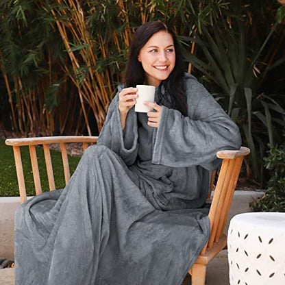 Catalonia Wearable Blanket with Sleeves for Women & Men, Fleece Wrap Throw - color: Gray