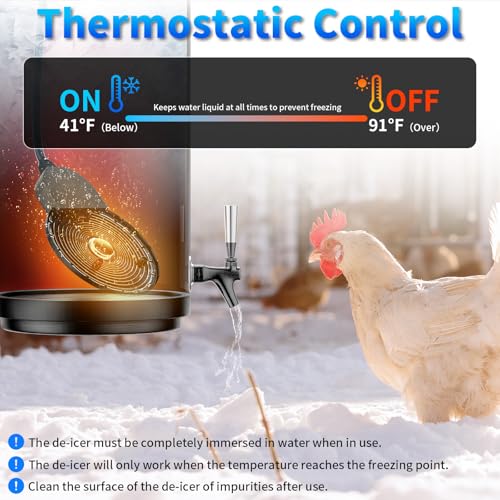 Submergible Chicken Waterer Heater, 250Watt Thermostatic Control Heated Chicken Waterer Deicer, Aluminum Aluminum Poultry Water Heater Mini Size Water De-icer for Duck Goose Bird Cow Horses Livestock