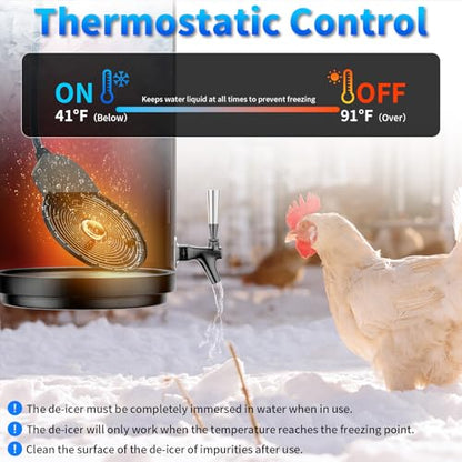 Submergible Chicken Waterer Heater, 250Watt Thermostatic Control Heated Chicken Waterer Deicer, Aluminum Aluminum Poultry Water Heater Mini Size Water De-icer for Duck Goose Bird Cow Horses Livestock