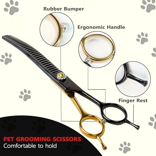 7" Curved Thinner Dog Scissor, Curved Chunker Scissors, 28 Teeth - size: Curved Chunker
