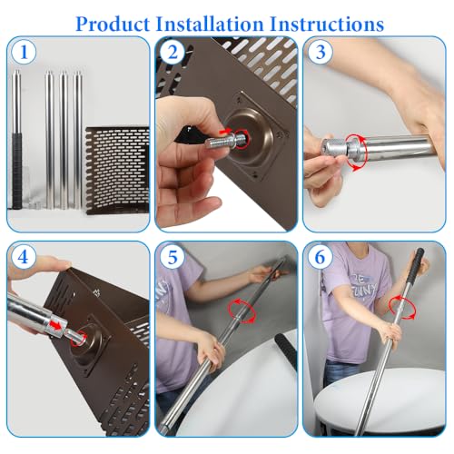 Kalekey Heavy Duty Chicken Coop Rake and Scoop, 15 Inch Extra Large Chicken Coop Rake with Adjustable Stainless Steel Handle (25 to 73 Inch)，Metal Multi-Use Cleaning Shovel for Coops, Beach（Brown）