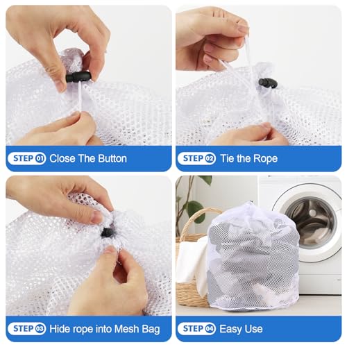 4Pcs Mesh Laundry Bags Washing Machine Mesh Wash Bags for Clothes,Underwear,Lingerie, Bed Linen with Drawstring Closure Sturdy(4 Size) - color: White, size: Pack 4 pcs