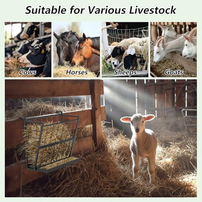 2-in-1 Wall Mount Hay Feeder, Black Grain Rack for Goats, Horses, Sheep - color: black