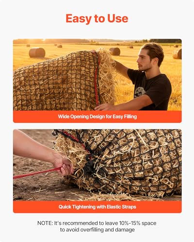 VEVOR Round Bale Hay Net, 4.92 x 4.92 x 4.92 ft, 1.5 inch Holes, PE Material, Knotless Design, with Zip Ties, Needle Shuttle, Repair Twine and Storage Bag, Slow Feeder Round Bale Net for Horses - size: 4.92 x 4.92 x 4.92 ft