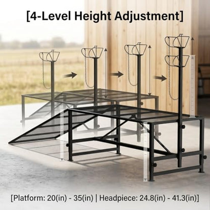 Heavy Duty Goat Stand with Ramp, Sheep Shearing Stand for Farms Barns Grooming Areas, Adjustable Goat Milking Stand with Ramp for Daily Animal Care