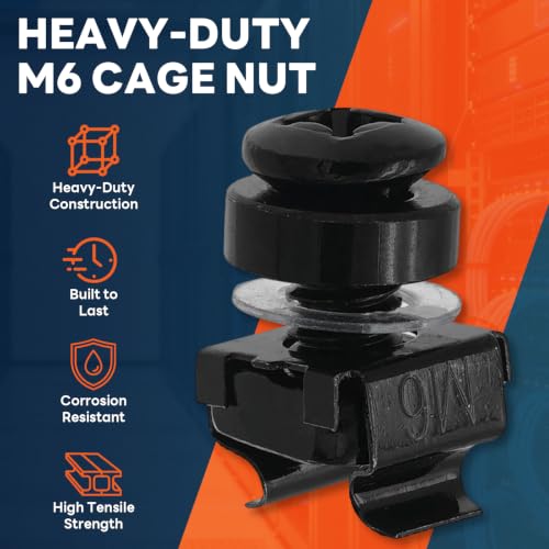 50 Sets M6 Black Rack Cage Nuts with Dual-Head Rotable Cage Nut Tool Kit | Dual-Head Rotatable Tool, Fits M4-M10 Cage Nuts, 50 Sets M6 Black Cage Nuts and Screws - color: 50 Pack Cage Nuts+Black Handle Tool