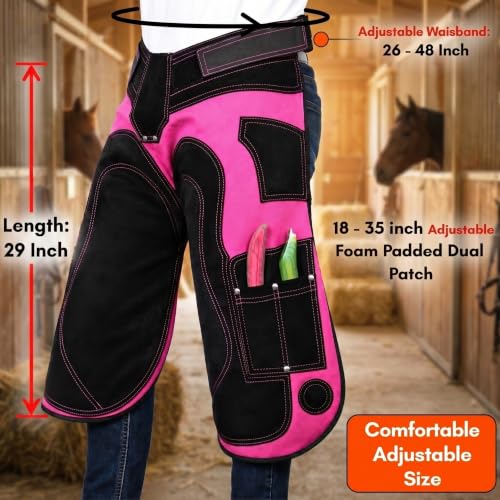 Farrier Apron Cowhide Leather Hoof Trimming Chaps - color: Pink - Black, size: 75cm - 29inch