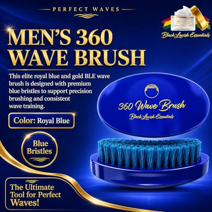 Men’s Hair Brush, Build Deeper, Hard Boar Bristle Curved, Perfect for Styling Hair, Ultimate Wave Grooming Tool, 360 Wave Brush (Medium-Hard Brush, Blue) - color: Royal Blue, size: Medium-Hard