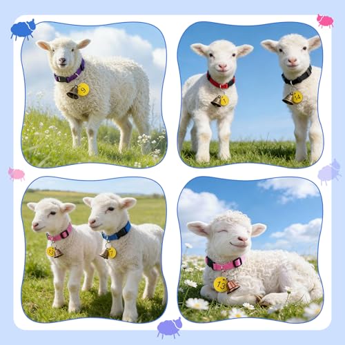 Rosvola Goat Collars, Adjustable Nylon Grazing Collars, Pet Anti-Lost Loud Bronze Bell with Numbered Cards for Farm Goats Sheep Cows Animals (5PCS)