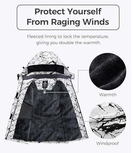 wantdo Women Hardshell Waterproof Windproof Insulated Ski Trekking Jacket - color: Black & White Flora, size: Small