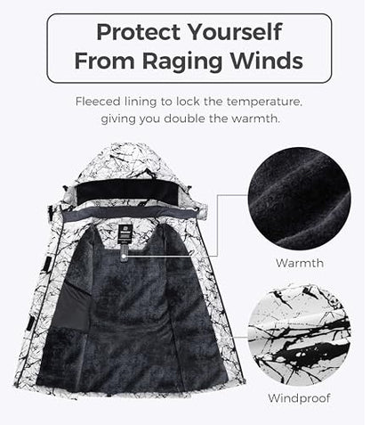 wantdo Women Hardshell Waterproof Windproof Insulated Ski Trekking Jacket - color: Black & White Flora, size: Large