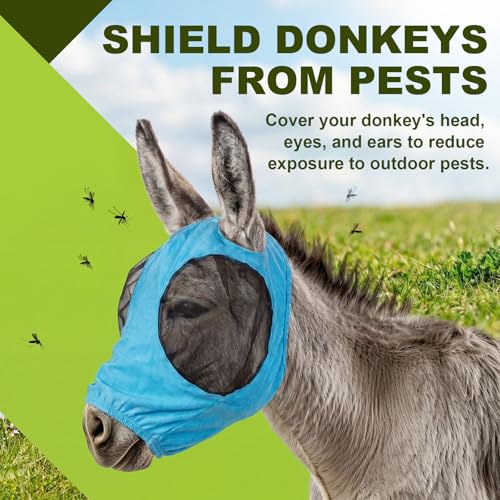 Mini Donkey Fly Mask, Stretchy Breathable Mule Mask with Big Mesh Eye Covers, Without Ears, Soft on Skin, Comfortable Breathable Protection from Insects and Bugs - color: Blue, Without Ear, size: Mini