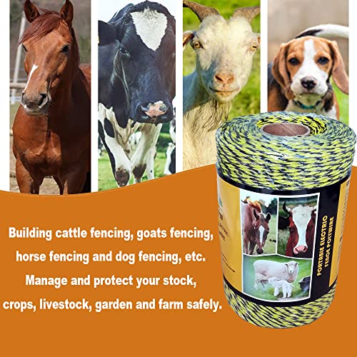 Farmerry 1312 Feet Portable Electric Fence Polywire with 6 Conductors, Yellow and Black, 400 Meters - size: 1312 Feet