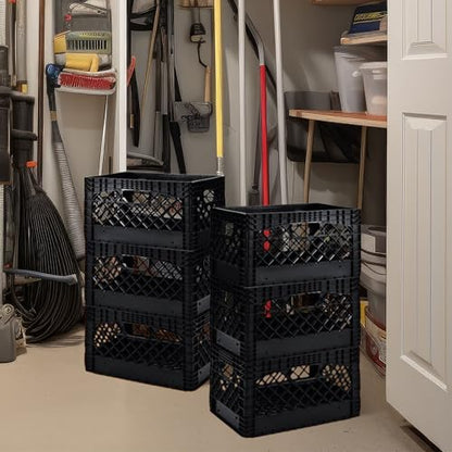 Juggernaut 6 Pack 24 Quart Storage Crate, Milk Crate Plastic Basket - color: Black, size: 24 Quart, 6-Pack
