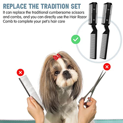 Yinkin 5-Piece Dog Hair Razor Comb with 25 Extra Blades - Manual Pet Grooming Tool for Dogs & Cats (Black) - color: Black
