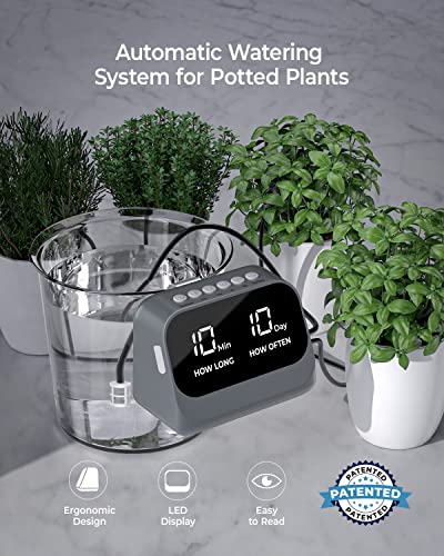 Automatic Watering for Potted Plants, Using a smart programmable Timer, Features a Waterproof LED Display, a high-Capacity Battery, and Precise Water Distribution. (Gray)