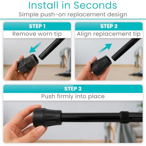 Vive Cane Tips (Set of 2) - Heavy Duty 3/4 inch Replacement Rubber Foot | Black Attachment Base Grip - Accessories for Walking and Standing Stick - Durable End for Women, Men, Seniors, Elderly - style: 3/4 inch (2 pack)