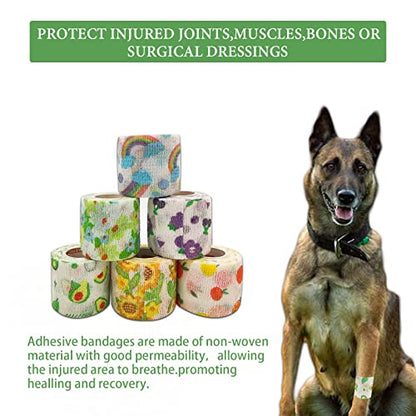 12Rolls Vet Tape Wrap, 2 inch Self Adhesive Bandage Wrap for Dog Pet