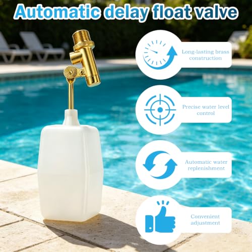 3/8" Pool Water Level Float Valve, Heavy Duty 125 PSI Automatic Fill Control Adjustable Flow, 2.25 GPM Flow for In-Ground Pools Ponds Fountains Livestock Tanks & Swamp Cooler