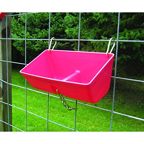 Little Giant FF16RED 9 Quart Heavy Duty Plastic Feed Trough Bucket Fence Feeder with Clips for Livestock & Pets, Red (6 Pack)