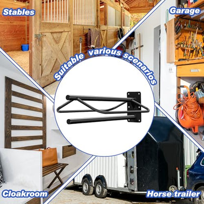 Paterr 4 Pcs Saddle Rack Wall Mount Saddle Stand with Pad Bar Black Saddle Rack Stand Horse Tack Storage for English Western Saddles Horses Blanket Stall Supplies Accessories