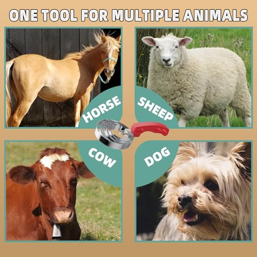 6 Rings Curry Comb Horse Brush Scraper Reversible Stainless Steel Livestock Shedding Comb with Soft Touch Grip for Horses Dog Pet
