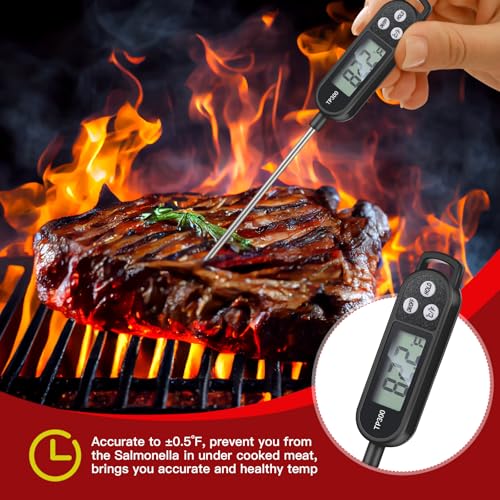 Copkim 6 Pcs Food Thermometer Instant Read Probe BBQ,Red,Black | Waterproof Stainless Probe, Accurate Temperature Reading, Meat Grilling Baking Water Milk Yogurt Cooking Kitchen BBQ - color: Red, Black