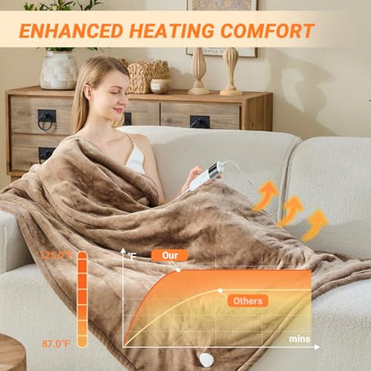 Electric Blanket Heated King, Soft Flannel 100"x90" Heating Blanket with 8 Hours Auto Off 10 Fast Heating Levels Machine Washable Sherpa Heated Blanket with Overheating Protection - color: Tan, size: King(100" x 90")