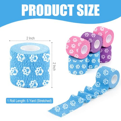 Vet Wrap Cohesive Bandages, Self-Adhesive Bandage Wrap, Breathable Non-Woven Self Adherent Tape for Pet Dog Leg Paw Wound, Horse, Cat, First Aid & Ankle Sprain, 2 Inch (6 Rolls) - color: 6 Rolls