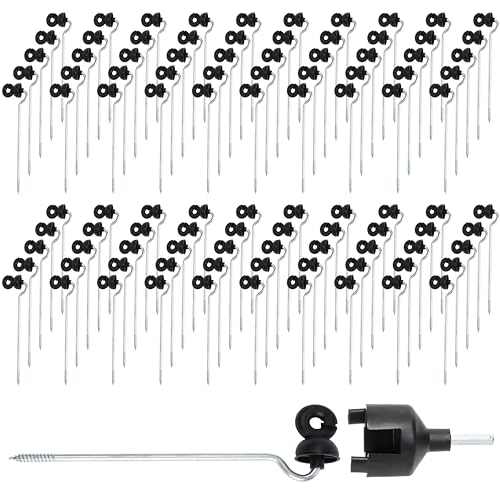Electric Fencing Offset Long Distance Goose Neck Screw-in Ring Insulator w/8.8 inch Support PK100 with a Free Socket Tool - size: PK100