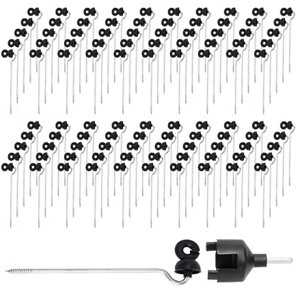 Electric Fencing Offset Long Distance Goose Neck Screw-in Ring Insulator w/8.8 inch Support PK100 with a Free Socket Tool - size: PK100