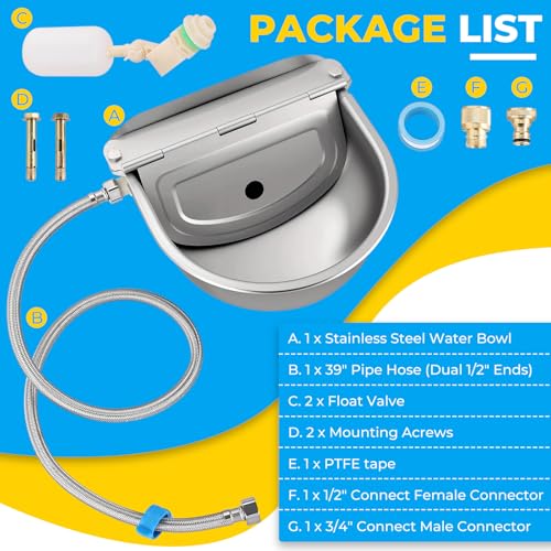 NATGAI Automatic Water Bowl with Float Valve, Auto Filling Water Dispenser | 304 Stainless Steel Dog Water Bowl Dispenser Kit for Outdoor Farm, Ranch, Goat, Horse, Poultry, Livestock