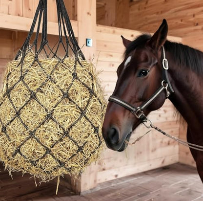 2 pcs 40" Hay Net for Horses, Made from Durable Nylon Rop, Regulate Intake of Hay hence Improve Digestion,for Horses Goat Sheep Hanging Slow Feed Hay Bag (Black 2)